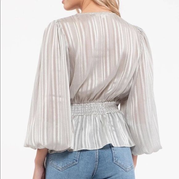 NWT mine sage green lurex stripe blouse - Picture 4 of 7